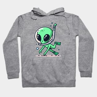 funny green alien Snorkeling Hoodie